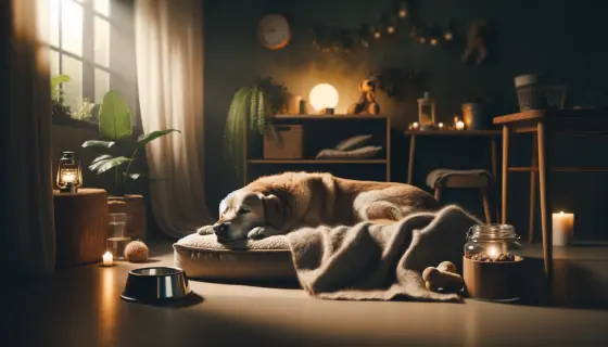 an ill dog resting golden coat