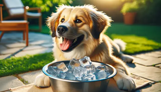 dog with ice cubes