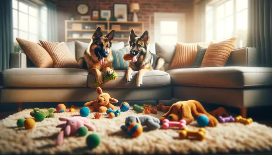 german shepherd dogs paying toys